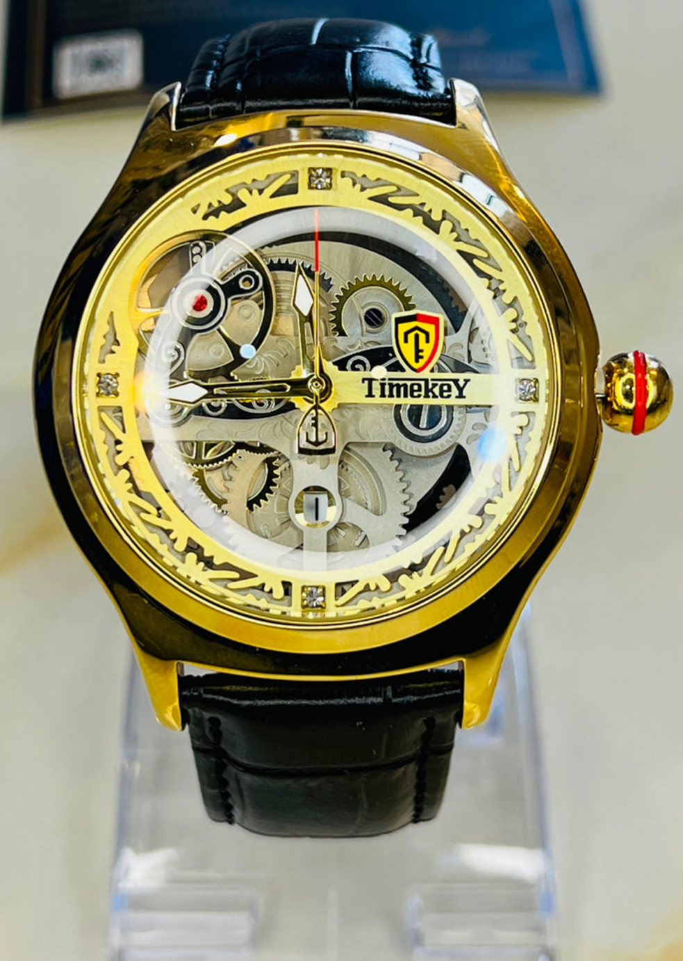Timekey Black Strap Ballon Skeleton Dial Watch