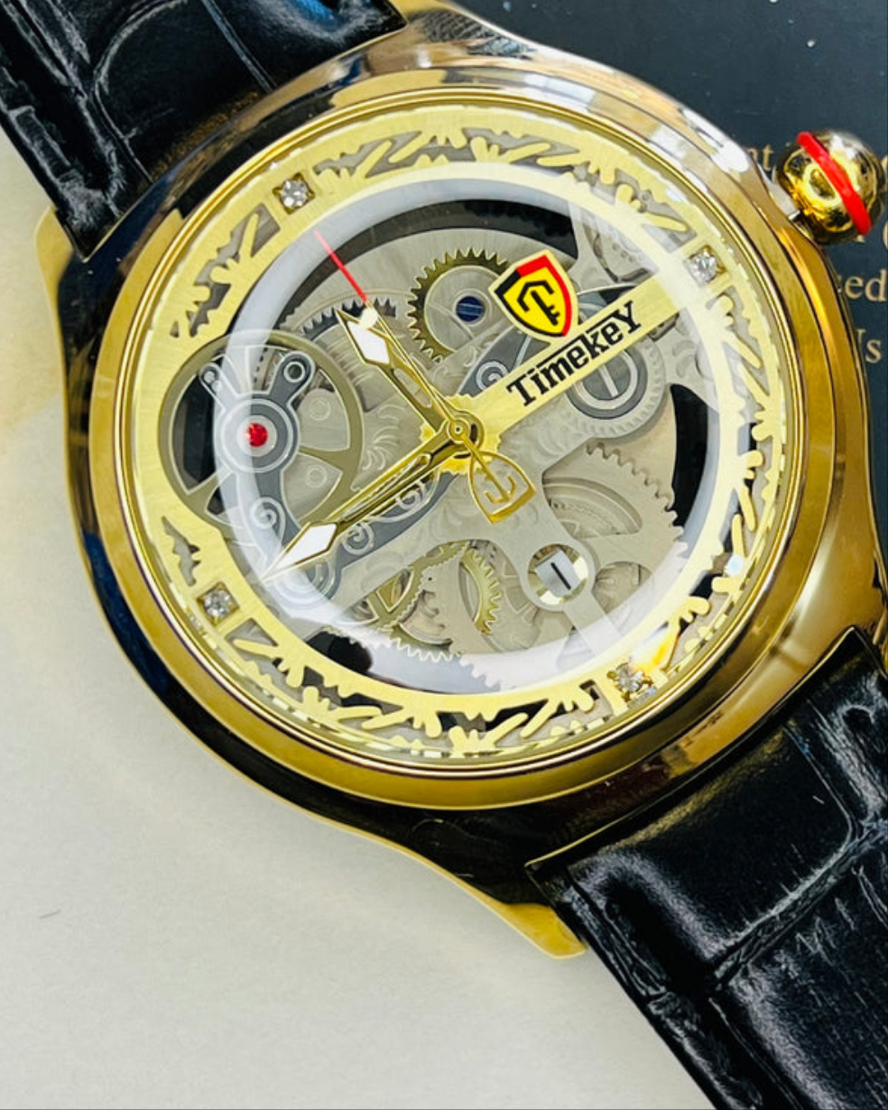 Timekey Black Strap Ballon Skeleton Dial Watch